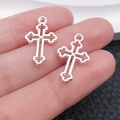 Silver hollow cross pendants in alloy for DIY jewelry necklaces or keychains - Hollow Cross Style (20346)
