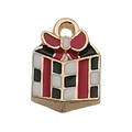 Christmas gift box alloy pendant with red bow and black white checkerboard pattern - KC Gold Enamel Gift Box (12261)