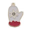 Christmas glove pendant charm with red enamel, gold edges, and snowflake pattern for DIY - White Enamel Christmas Glove (12262)
