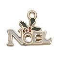 Golden NOEL Christmas pendant with light gray enamel and green holly leaves detail - White Enamel Christmas NOEL (12263)