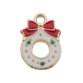 Christmas wreath pendant with red bow and green dots in gold enamel for DIY jewelry - White Enamel Christmas Wreath (12511)