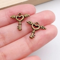 Vintage bronze heart wing key charms for DIY jewelry making and handmade accessories - Heart Wing Shape Key (20980) / Antique Bronze