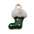 Christmas stocking alloy charm in green and white enamel finish for DIY jewelry - Green Enamel Christmas Sock (12512)