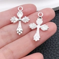 Silver alloy cross pendant with vintage floral carvings and striped texture - Vintage Petal Cross Style (20351)