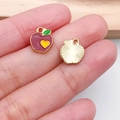 DIY Apfel-Anhänger aus Legierung mit rotem Emaille-Finish und goldenem Blatt - Dunkelroter Apfel-Stil (21361)