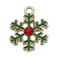 Golden snowflake charm with green enamel and red crystal rhinestone for DIY jewelry - Green Enamel Christmas Snowflake (12514)