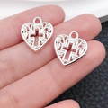 Polished silver heart cross pendant for DIY necklaces, sized 15-20mm with intricate swirls - Heart Pattern Hollow Cross Style (20352)