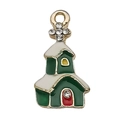 Christmas house charm in green enamel with gold finish and sparkling rhinestones - Green Enamel Christmas House Castle (12515)
