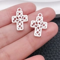 Retro silver hollow cross pendant with spiral patterns for DIY jewelry making - Spiral Pattern Hollow Cross Style (20353)
