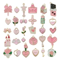 Pink and gold enamel heart-shaped alloy pendants for DIY jewelry and necklaces - Mixed 30 Pieces Pink Enamel Valentine Series