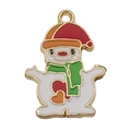 Christmas snowman alloy charm with white enamel, red hat and green scarf for DIY crafts - White Enamel Christmas Snowman (12517)