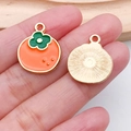 Persimone Anhänger aus Legierung mit glänzender Emaille und goldener Metallrückseite für DIY - Orangener Kakipflaumen-Stil (21366)