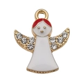 Christmas alloy little angel charm with red white enamel and sparkling rhinestones - White Enamel Christmas Angel (12519)