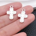 Set of two silver cross pendants with tiered textured design for DIY jewelry crafting - Step Pattern Cross Style (20357)