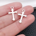 Pair of silver-plated cross charms for DIY jewelry making with polished metal finish - Vintage Lines Cross Style (20358)