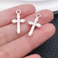 Pair of silver-finished alloy cross pendants featuring intricate engraved surface textures - Carved Texture Cross Style (20360)