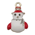 DIY Christmas snowman pendant in red and white enamel with sparkling rhinestone details - White Enamel Christmas Snowman (12525)