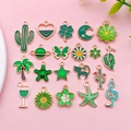 Lot de 20 pendentifs en émail vert avec trèfle et cactus pour la création de bijoux DIY - Goutte d'Huile Vert 20 Styles 1pc Chaque (SN992)