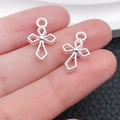 Set of two hollow silver cross pendants for DIY jewelry making and necklaces - Hollow Rhombus Cross Style (20361)