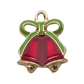 Christmas bell charm in red and green enamel with golden alloy base for DIY jewelry - Red Enamel Christmas Bell (12526)
