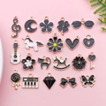 20pcs black and gold enamel alloy charms set featuring sunglasses moon and music notes - Enamel Black 20 Style Mixed Set (SN994)