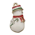 Christmas snowman charm in white enamel with red striped hat and golden metal edges - White Enamel Christmas Snowman (12528)
