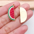 Wassermelone Emaille-Anhänger mit Goldrückseite und Textur für DIY-Schmuckherstellung - Roter Wassermelonen-Stil (21362)