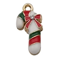 Christmas candy cane pendant with red bow and rhinestone for DIY jewelry making - KC Gold Enamel Christmas Candy Cane (12529)
