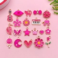 DIY pink enamel charm collection with golden alloy frames in various cute shapes - Enamel Rose Red Assorted 20 Models