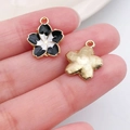 Detail of flower charm with black and white enamel finish for DIY jewelry making - Black Enamel Alloy Sakura (19628)