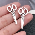 Ciondoli a forma di forbici in argento antico per creazione di gioielli fai-da-te e collane - Forbici Incise Vintage (8706)