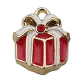 Christmas gift box alloy pendant with red enamel, gold finish and red rhinestone - Red Drip Oil Christmas Gift Box (12531)