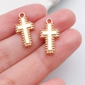 Colgante de cruz hueca dorada con borde de cuentas para collares y joyería DIY - Colgante de Cruz 20x10mm (20333)