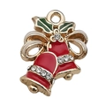 Christmas bell charm with red enamel, white rhinestones, and green holly for DIY jewelry - Christmas Bells (12534) / 1 Piece (15x19mm) / Red