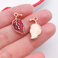 Macro shot of red enamel leaf charm with gold metal texture for DIY jewelry making - Plant Leaf (17524)