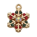 Golden snowflake charm with red and green crystals for DIY Christmas jewelry making - Hexagon Rhinestone Christmas Snowflake (12538) / 1 Piece (15x19mm) / Multicolor