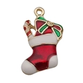 Christmas stocking alloy enamel charm with candy cane detail for DIY jewelry making - Christmas Stocking (12539) / 1 Piece Pack (15x27mm) / Red