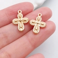 Par de colgantes de cruz dorados con motivos de trébol grabados para joyería DIY - Estilo Cruz 18x13mm (20340)