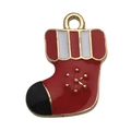 Christmas stocking alloy charm with red enamel and golden dots for DIY jewelry - Christmas Stocking (14167) / 1 Piece (15x19mm) / Red