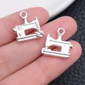 Set of two silver sewing machine charms for DIY jewelry necklaces with high mirror polish - Small Sewing Machine Tool Charm (20205)