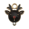 Christmas reindeer charm with black enamel, red nose and small sparkling rhinestone - Rhinestone Christmas Reindeer (14168) / Black