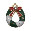 Christmas wreath alloy pendant with red bow and rhinestone for DIY jewelry making - Rhinestone Christmas Wreath (14169) / KC Gold