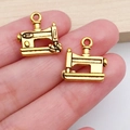 Antique gold miniature sewing machine charm pendant for DIY jewelry and accessory making - Retro Sewing Machine Style (20224)