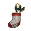 Christmas stocking alloy enamel pendant with red mesh pattern and white rhinestone - Rhinestone Christmas Sock (14171) / White