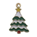 Christmas tree alloy enamel charm with golden edges and festive white and green patterns - Christmas Tree (14172) / White Green