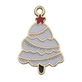 White enamel Christmas tree charm with golden edges and a red star for DIY jewelry - Christmas Tree (14173) / White