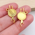 DIY knitting wool ball pendant set in bright gold finish for jewelry making - Knitted Yarn Ball Style (20227)