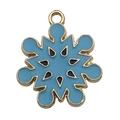 Sky blue snowflake charm pendant with golden metal base and white drop oil finish - Christmas Snowflake (14175) / Lake Blue