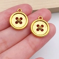 Golden alloy button-shaped charms with four-hole stitch detail for DIY jewelry - Fashion Button Style (20229)