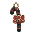 Christmas candy cane pendant with red bow and gold trim for DIY jewelry making - Christmas Candy Cane (14177) / Red and Green